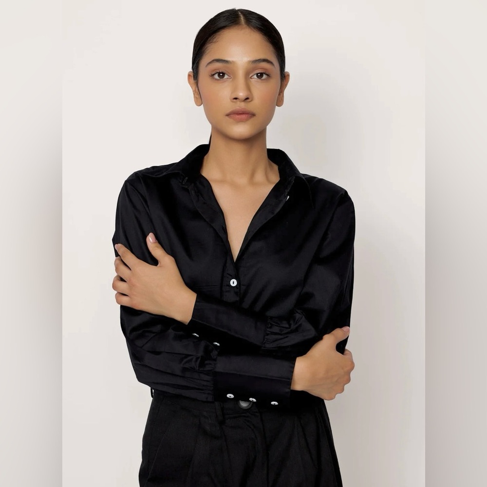 Laude The Label Museo Button Up Satin 100% Cupro Shirt Blouse In Size S - Picture 9 of 11